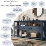 Modern 62.2" Console Table, Sofa Table with 4 Drawers and 2 Shelves, Suitable for Entrance, Hallway, Living Room, Bedroom (Navy Blue@G>) Hlcodca