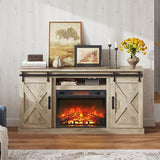 WLIVE Farmhouse Electric Fireplace TV Stand for TVs up to 65", Entertainment Center with Sliding X-Shaped Barn Door & Storage Cabinet, Media TV Console with 23" Fireplace for All Seasons, Grey Oak WLIVE