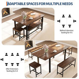 IDEALHOUSE 5-Piece Extendable Dining Table Set for 4-8 People, 63 Inch Kitchen Table with 2 Benches & 2 Stools, Space Saving Modern Dining Room Furniture, Easy Assembly, Brown IDEALHOUSE