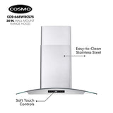 COSMO COS-668WRCS75 30 in. Vista Collection 380 CFM Ducted Wall Mount Range Hood, Touch Controls, LED Lights, Stainless Steel COSMO