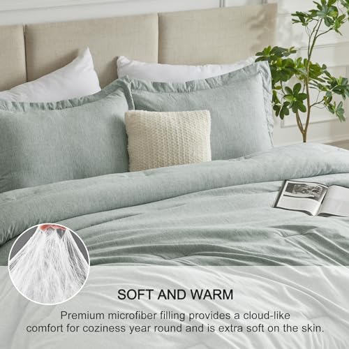 CozyLux Twin/Twin XL Comforter Set Dorm Bedding - 2 Pieces Sage Green Twin Extra Long Soft Luxury Cationic Dyeing Comforter for College, Breathable Boho Bed Sets with 1 Comforter and 1 Pillow Sham CozyLux