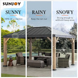 Sunjoy 11 x 13 ft. Hardtop Gazebo Outdoor Black Steel Gazebo with Skylight for Patio, Garden and Backyard Activities, Black Sunjoy