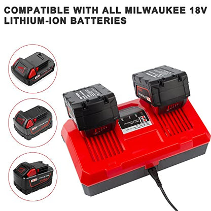 Dual Battery Charger Replace for M18 Milwaukee 6A Rapid Lithium Charger to Charge 14.4V-18V XC Lithium-ion Battery 48-59-1890 48-59-1812 48-11-1850 48-11-1820 48-11-1835 48-59-1802 - WoodArtSupply