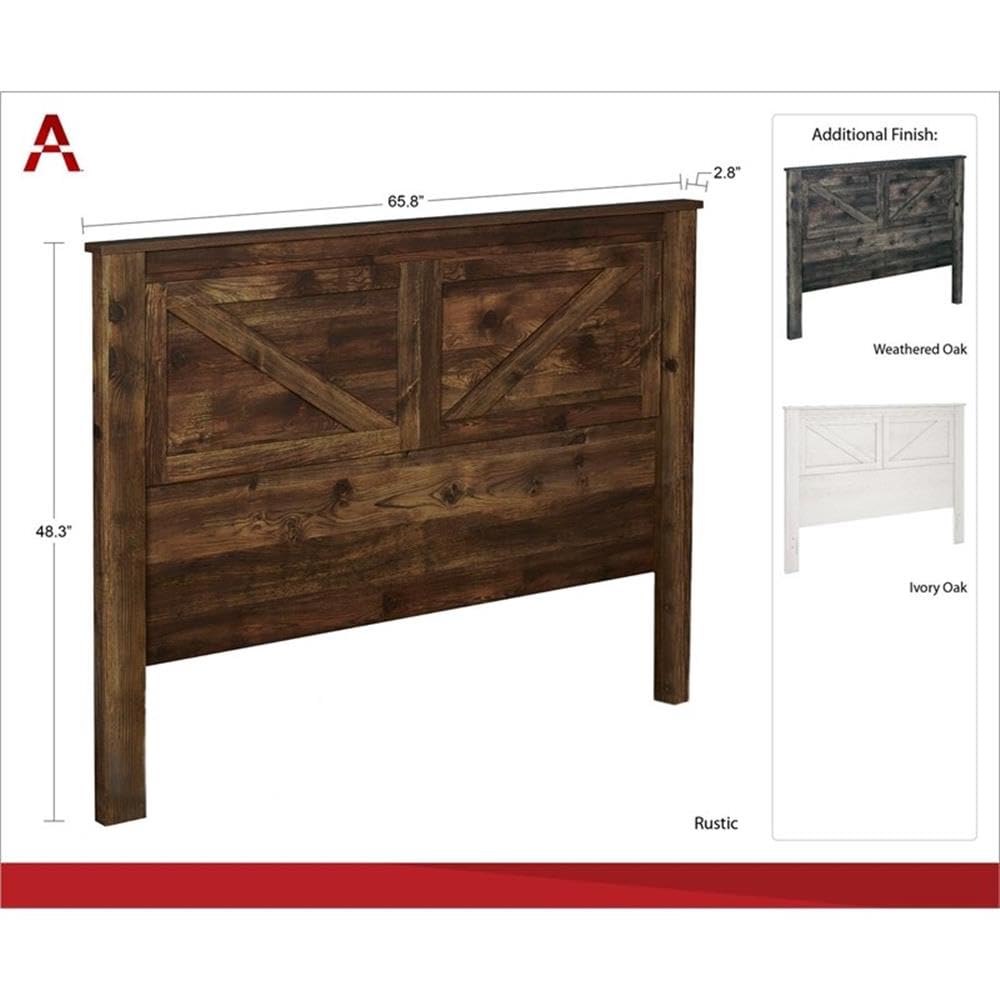 Pemberly Row Farmhouse Paper/PB/MDF Wood/HDC Queen Headboard in Brown Pemberly Row