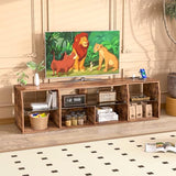 VECELO LED TV Stand with Lights & Power Outlet for 65 inch Gaming Entertainment Center with 7 Open Storage Shelves, Industrial Television Cabinet for Living Room, Bedroom, Retro Brown, 65inch VECELO