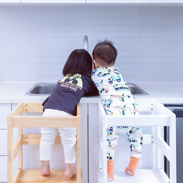 Popin Lover Kitchen Step Stool for Kids and Toddlers with Safety Rail, White Kids Step Stool Standing Tower Stool for Bathroom& Kitchen Popin Lover