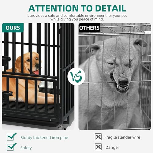 YITAHOME Heavy Duty Indestructible Dog Crate, 47/43/37 inch Escape Proof Dog Cage Kennel with Lockable Wheels, High Anxiety Dog Crate, Extra Large Crate Indoor for XL Large Dog with Removable Tray