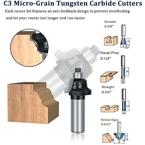 TAIWAIN Router Bit 1/2 Inch Shank Router Bits Tool Set 43 Pack Adjustable Wood Panel Drawer Door Milling Cutter, Miter Bit for Router Table/Base Router(F-45 Degree) - WoodArtSupply