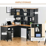HOMCOM L Shaped Computer Desk with Hutch, 59" Corner Desk, Space Saving Home Office Desk with Storage Shelves, Drawer and Cabinet, Black HOMCOM