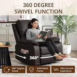zzlay 360° Swivel Rocking Leather Recliner Chair for Adults, Overstuffed Manual Recliner with Spring Cushion, Glider Rocking Nursery Single Sofa with Side Pockets for Living Room, Coffee Brown zzlay