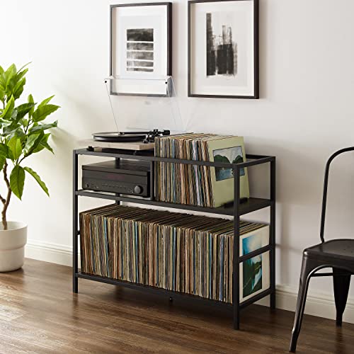 Crosley Furniture Provo Console Record Player Stand with Storage for Vinyl Records, Matte Black/Brown Crosley Furniture