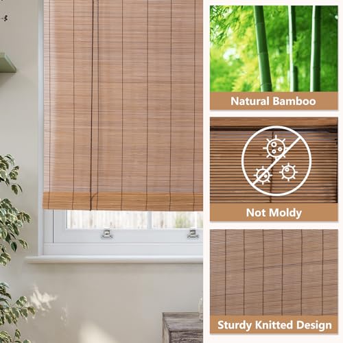 Natural Bamboo Roll-Up Shades for Indoor and Outdoor Spaces (24''W x 72''H)