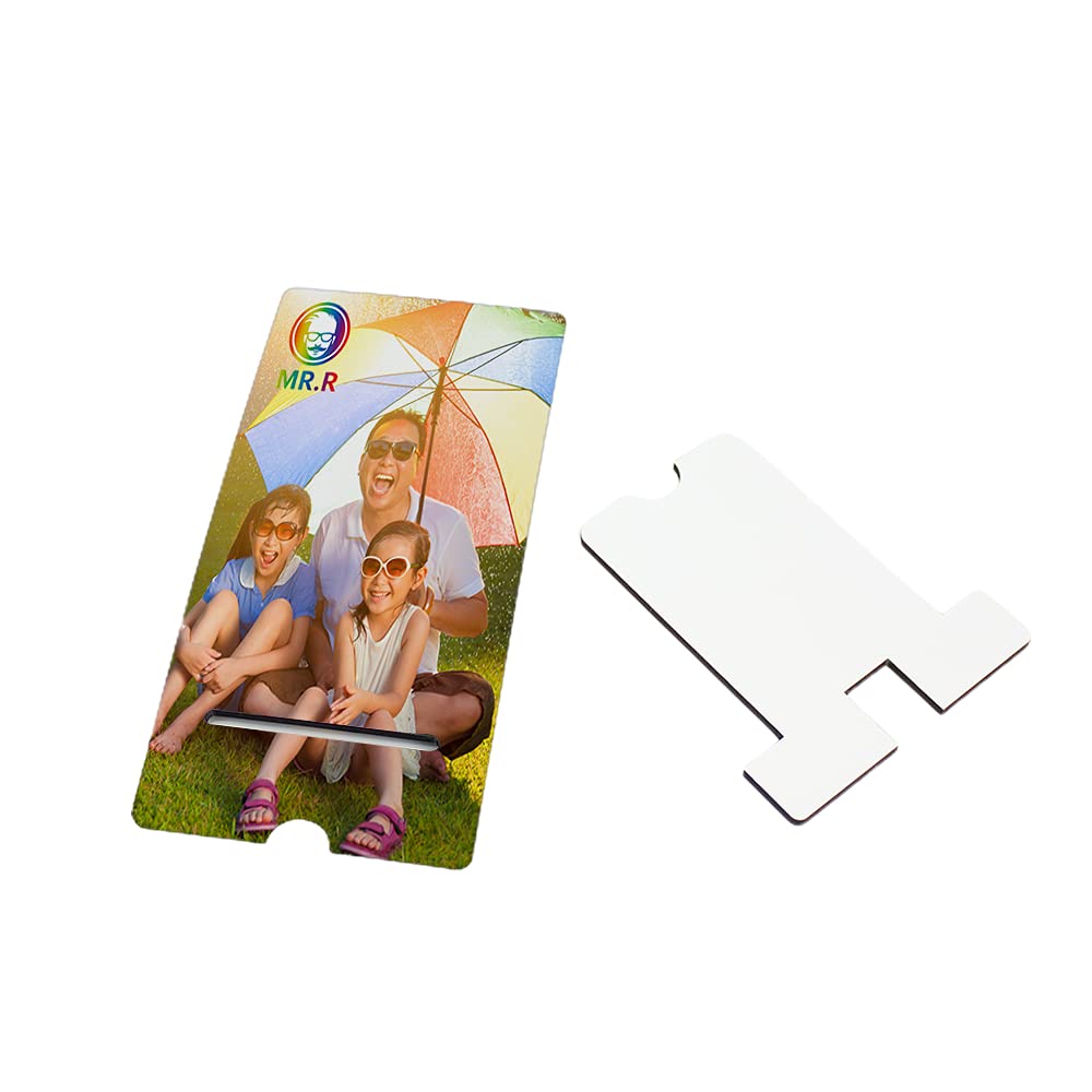MR.R 5 Pieces Sublimation Blanks Cell Phone Stand Holder MDF Sublimation Desktop Phone Holders Smartphone Tablet Stands DIY Portable Craft Phone Bracket for Table Nightstand Home Office MR.R