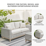 Signature Design by Ashley Seton Creek Cottage Weather Resistant Outdoor Loveseat with Cushion and 2 Throw Pillows, Light Brown & Light Gray Signature Design by Ashley