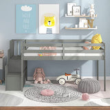 CITYLIGHT Twin Size Low Loft Bed for Kids, Low Loft Bed Wood with Stairs and Storage for Girls, Boys, Wood Slat Support, Gray CITYLIGHT