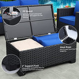 Rattaner Outdoor Wicker Furniture Set 5 Pieces Patio Sectional Sofa Couch Set with Storage Table Royal Blue Anti-slip Cushions Furniture Covers Rattaner