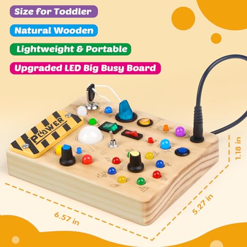 Joyreal Montessori Toddler Busy Board, 19 Led Wooden Sensory Board Educational Toys with 10 Switch Light Designs, Early Fine Activity Motor Skills Travel Toys for Toddlers Boys and Girls - WoodArtSupply