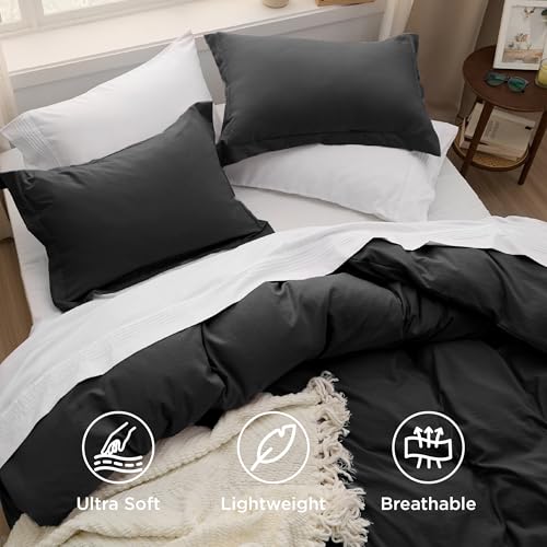 Bedsure Black Duvet Cover King Size - 3 Pieces Prewashed Cotton-Like Polyester Extra Soft Bedding Set, Includes 1 Duvet Cover 104x90 Inches with Zipper Closure & 2 Pillow Shams, Comforter Not Included Bedsure