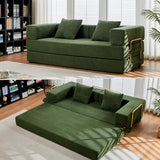 SEQAVRW 79" Boneless Sofa Bed, 5-in-1 No-Assembly Convertible Sleeper Couch with Fixed Frame Armrests, Modular Corduroy Futon, Compressed in a Box for Space Saving (Green, Includes 2 Pillows) SEQAVRW