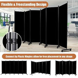 Room Divider Folding Privacy Screens with Wheels, 6FT Tall Divider for Room Separation, Movable Room Partitons and Dividers, Indoor Room Dividers Panel with Fabric (Black, 6 Panel-132‘’-Wheels) HOMSCREENER