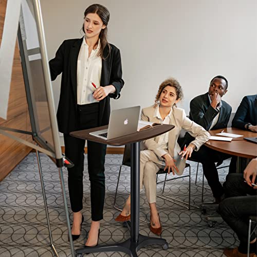 HAOOAH Pneumatic Adjustable Height Desk, Laptop Standing Desk, Rolling Sit-Stand Cart, Mobile Podium Portable Lectern for Home, Office& Classroom, 26" 19.3" Platform (29" to 46.9" H)，Brown HAOOAH