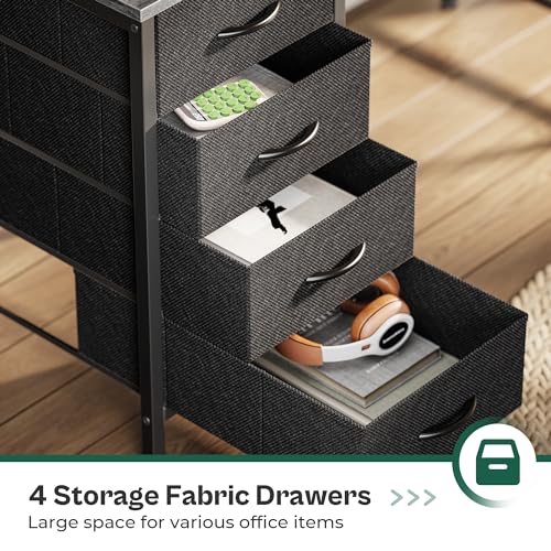 Huuger 55 Inch Computer Desk with Power Outlets and LED Lights, Gaming Desk with 4 Drawers, Office Desk with Monitor Stand, Study Work, Home Office, Gray Huuger