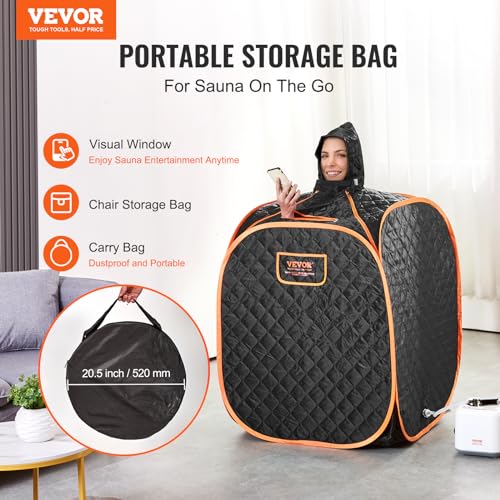 VEVOR Portable Personal Steam Sauna Spa Tent with 2L 1000 Watt Steam Generator, Includes Foldable Chair, Home Therapeutic Sauna Blanket for Detox Relaxation, Time & Temperature Remote Control, Black VEVOR