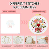 Zhenqing Love Heart Bouquet Embroidery Kit for Beginners, Pre-Printed 29x29cm Cotton Fabric with 20cm Hoop, Sweet Floral Design with Bow and Daisies (C0237)