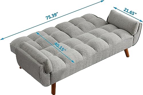 ERYE 75-Inch Tufted Upholstered Futon Sofabed Linen Loveseat Sofa Bed with Adjustable Backrest and Pillows for for Bedroom Living Room, Modern Convertible Futon Sleeper Bed ERYE