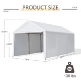 Gardesol Carport, 10' x 20' Heavy Duty Carport with Roll-up Ventilated Windows, Portable Garage with Removable Sidewalls & Doors for Car, Truck, Boat, Car Canopy with All-Season Tarp, White Gardesol