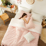 Geniospin Pink Full Comforter Set for Girls- 7 Pieces Pom Tufted Bed in A Bag Full Bedding Sets with Sheets, Pillowcases & Shams, All Season Kids Comforter Set Geniospin