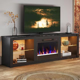 Bestier 63 Inch Modern Fireplace TV Stand for TVs up to 70", LED Entertainment Center with 18" Electric Fireplace Media Console for Living Room with Glass Shelves, Black Marble Bestier