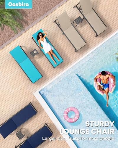 Oasbira Aluminum Chaise Lounge Chair Outdoor, Foldable & No Assembly Patio Pool Lounge Chairs 5-Position Recliner for Outside Poolside, Fully Grounded Legs Sun Lounger for Beach, Yard, Khaki