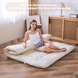 MAXYOYO Japanese Floor Futon Queen Size, Thicken Tatami Mat Sleeping Pad Foldable Roll Up Mattress Trifold Pad Guest Bed, Off White MAXYOYO