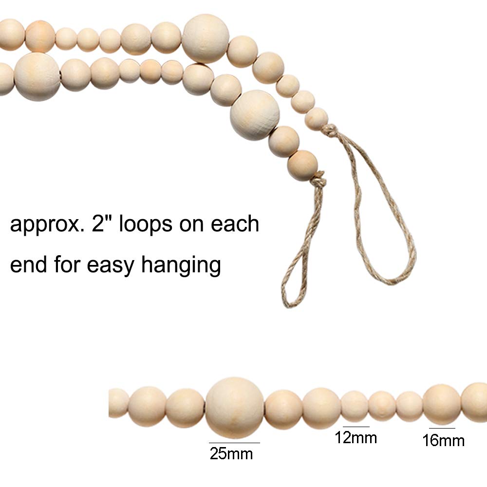 2PCS 86in Christmas Wood Bead Garland, Creative Wooden Beads Garland for Christmas Valentine‘s Day Decor, Farmhouse Wall Home Rustic Country Natural Holiday Decoration Hanging Prayer Beads Abitoncc