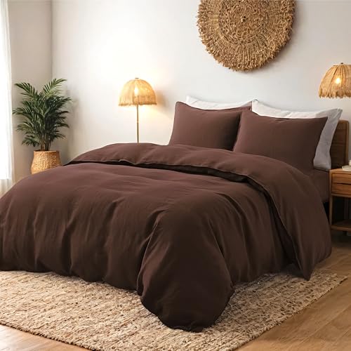 FEDALI HOME Cocoa Brown Duvet Cover Queen Size - Extra Cozy Bedding - 160 GSM Ultra Soft Duvet Cover Set with 2 Pillow Shams - 3 Pieces - Comforter Not Included