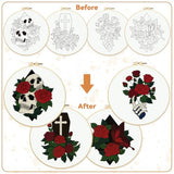 BEUNITONE 4 Set Skull Embroidery kit for Beginners Flower Starter Kits Halloween Skull with Flowers DIY Needlepoint Kit for Adults with Instruction Rose Skull Handmade Embroidery Kits for Gifts