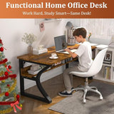 Aevum azn 55 inch Computer Desk, Home Office Desk with Storage Shelf, Sturdy U-Shaped Metal Frame Study Table with Cable Management, Gaming Desk for Office & Bedroom Aevum azn