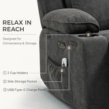 Power Recliner with Rocking, Swivel & Glider - Nursery Chair with One-Touch Button, Vibrating Massage & Heat, USB Charging Ports, Perfect for Nursery, Living Room, or Bedroom Relaxation, Dark Gray