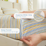 Mooreeke Striped King Bed Sheets, Deep Pocket 4 Piece King Sheet Set, Soft Microfiber Blue Yellow Pinstripe Bedding Sheets & Pillowcases Mooreeke