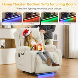 IPKIG Power Recliner Chair for Adults, Wall Hugger RV Recliners with LED Lights/USB Ports/Pillow/Side Pockets, Overstuffed Electric Recliner Sofa Chair for Living Room, Home Theater (1, Creamy White)