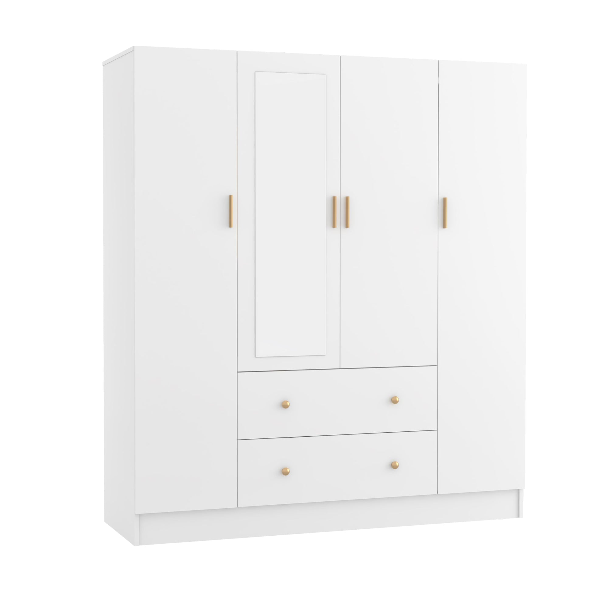 Panana Bedroom Armoires Wardrobe Closet with 4 Doors 2 Drawers and Mirror, Large Shelves Hanging Rods for Bedroom, 62.7" W x 19.7" D x 70.8" H - WoodArtSupply