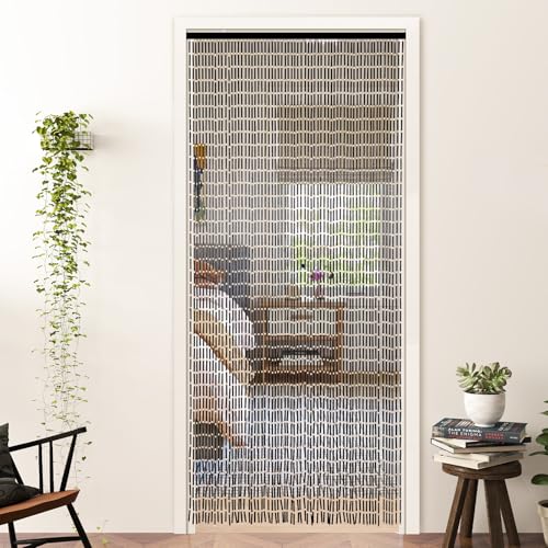 Boshen Handmade Bamboo Beaded Curtains for Doorways, 65 Strands 35.5x78.7inch Natural Wood Boho Hanging Door Beads Curtains Room Divider for Home Decor Hallway Window(Black) Boshen