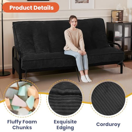 8" Futon Mattress Full Size, Futons Sofa Bed Sleeper Couch Bed, Roll Up Mattress with Shredded Foam & 2 Straps for Storage, Futon Floor Mattress for Living Room, Corduroy (Frame Not Included) Erament