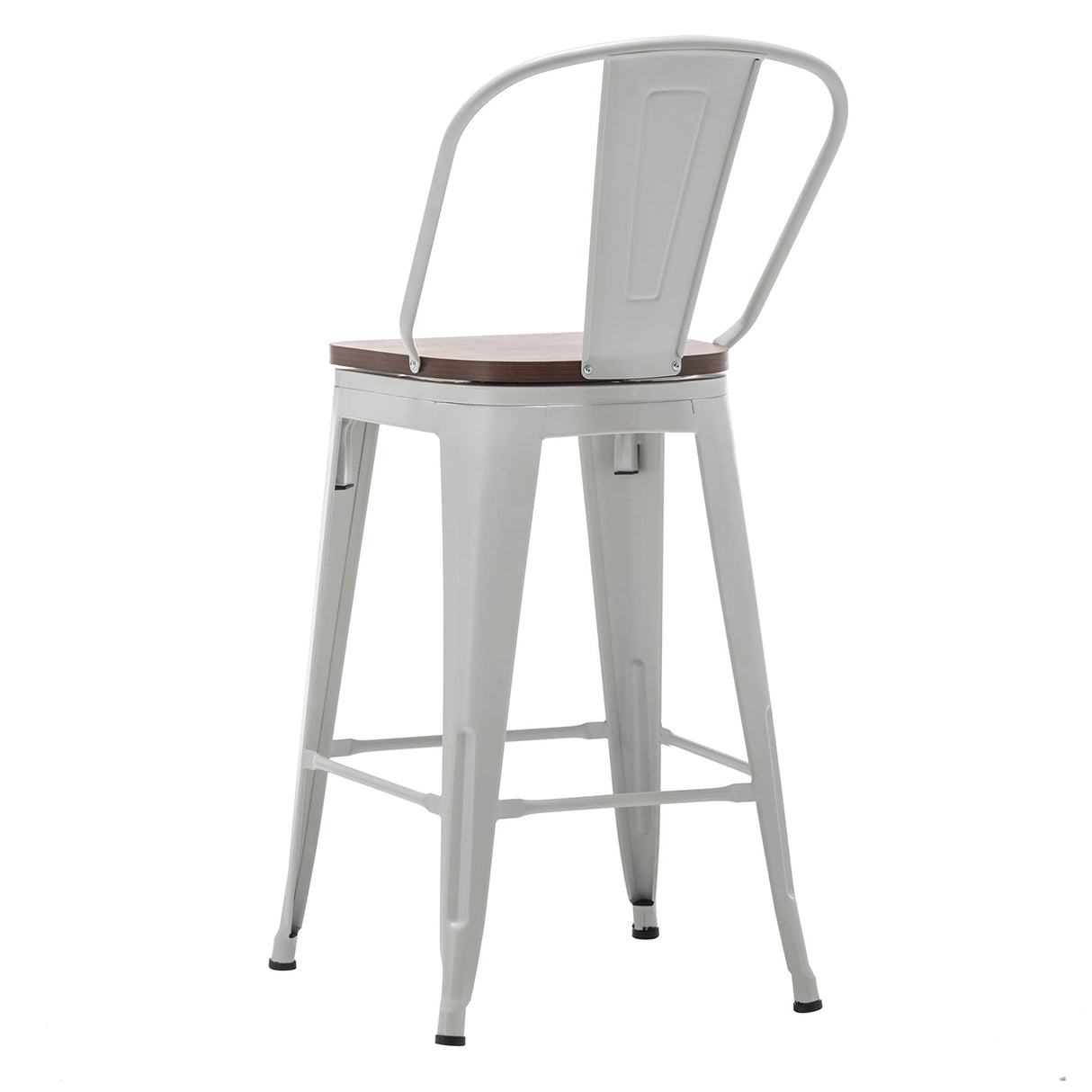 Alunaune 24" Swivel Metal Bar Stools Set of 4 High Back Counter Height Barstools Industrial Dining Bar Chairs with Large Wooden Seat-White Alunaune