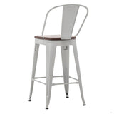 Alunaune 24" Swivel Metal Bar Stools Set of 4 High Back Counter Height Barstools Industrial Dining Bar Chairs with Large Wooden Seat-White Alunaune