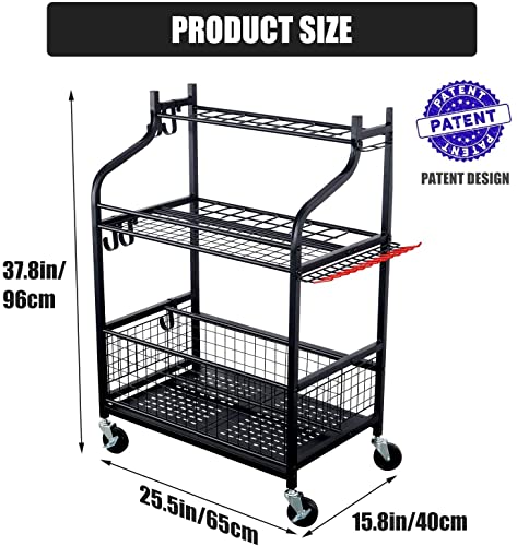 Mythinglogic Garden Tool Organizer for Garage, Yard Tool Rack with Wheels, Garage Organizers and Storage Holder for Yard Tools (Deluxe Tower) Mythinglogic