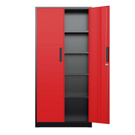 Bonusall 72" Metal Garage Storage Cabinet, 2 Locking Doors & 4 Adjustable Shelves Tall Storage, Heavy Duty Steel Tool Cabinet for Home, Office, Warehouse, School (Black Red) Bonusall