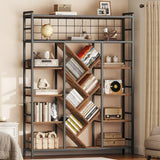 RALGEND Triple 6-Tier Bookshelf, Industrial Large Bookcase with 18 Open Display Shelves, Modern Tree Bookcase with Metal Frame and Hanging Function for Living Room, Home Office, Rustic Brown and Black