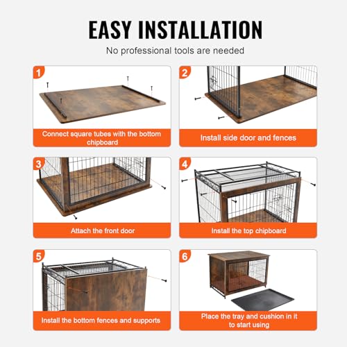 VEVOR Dog Crate Furniture, 32 inch Wooden Dog Crate with Double Doors, Heavy-Duty Dog Cage End Table with Multi-Purpose Removable Tray, Modern Dog Kennel Indoor for Dogs up to 45lb, Rustic Br - WoodArtSupply